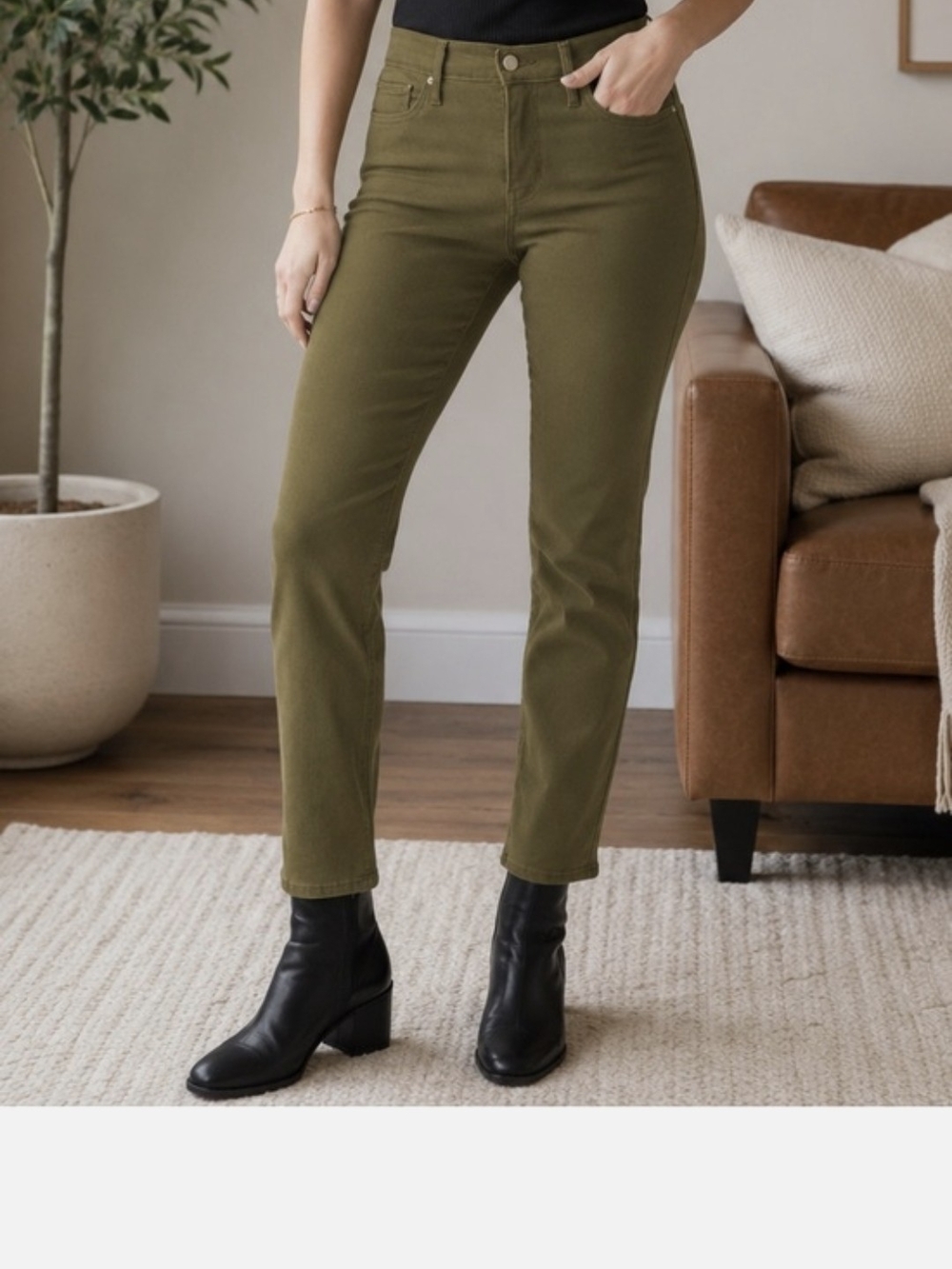 Banana Republic Olive Green Cropped Straight Jeans